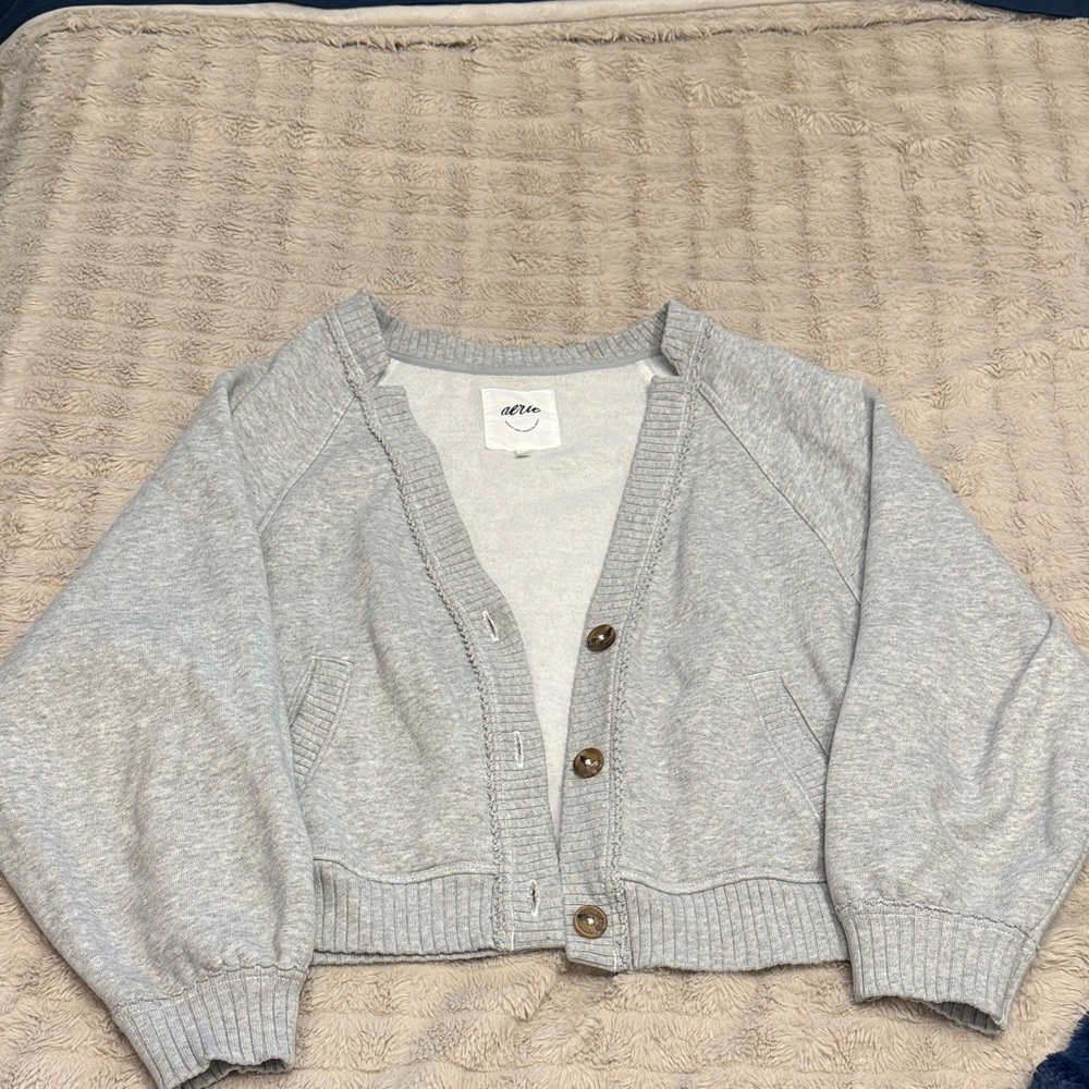 Aerie Light Gray Women's sweatshirt Cardigan Fleece
